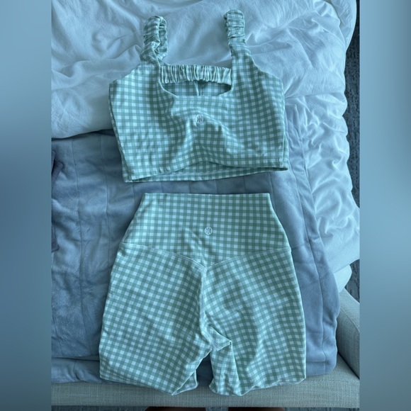 Astoria LUXE BALANCE Long Length Ruched Sports Crop - Jade Gingham - Picture 5 of 5